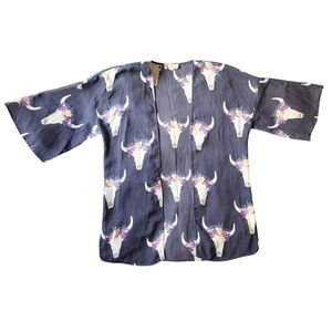 Pink rose size small Blue with bull skull print cardigan